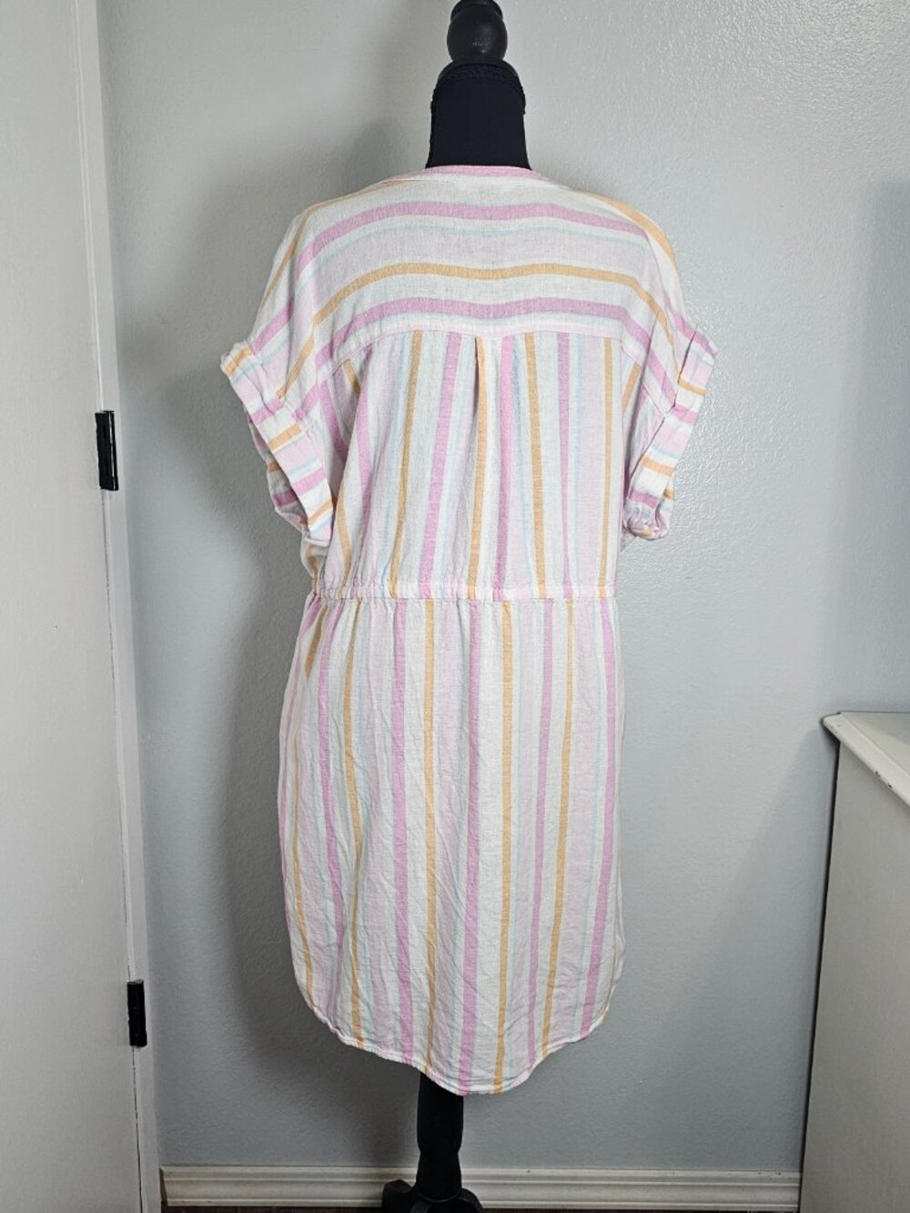 Time & Tru Pastel Stripe Tie Waist Linen Blend Vacation Travel Dress - Size XL - Picture 3 of 6